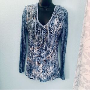 ANM Royal Melange Blue abstract Multicolored Hooded Pullover Top Size Large